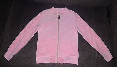 Girls COLETTE LILLY Pink Ruffle Sleeve Full-Zip Velour Sweatshirt Jacket -sz 5/6