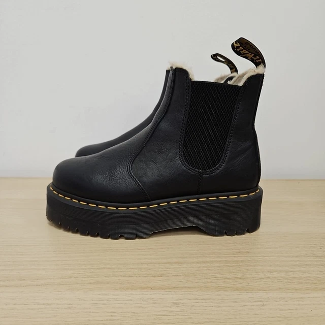 DR MARTENS 2976 Fur Lined Quad Chelsea Platform Chunky Boots Black Leather Uk 6 £129.99