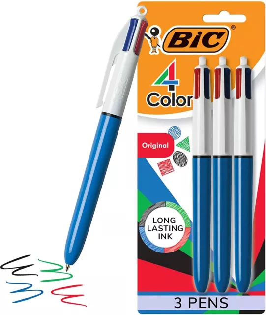 Bic 4-Color Retractable Ballpoint Pen Assorted Ink 1mm Medium 3/Pack MMP31