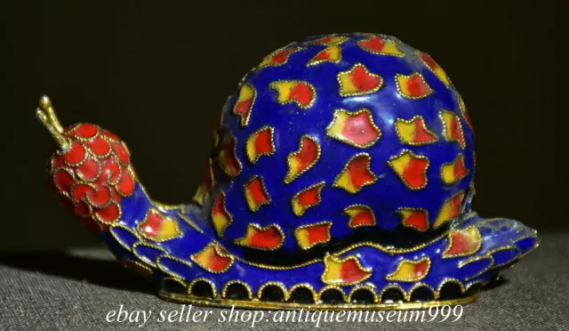 3.6" Old China Blue Cloisonne Enamel Wildlife Animal Snail Statue Sculpture