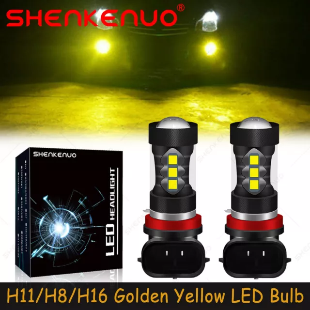 Bright H8 H11 H16 LED Fog Driving Light Bulbs 3000K Gold yellow High Power 2X WG