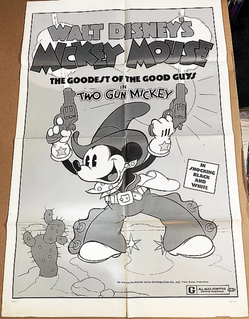 Two Gun Mickey! '74 Mickey Mouse Rare Walt Disney Original U.s. Os Film Poster!