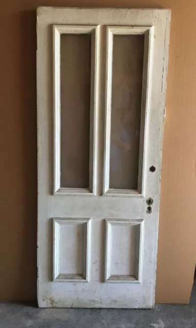 1 Antique Single Exterior 34x82 VTG  2 lite Shabby White Chic Glass Door 684-22B