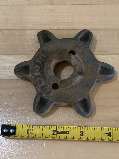 Vtg antique industrial steampunk farm machine cast iron gear sprocket part base