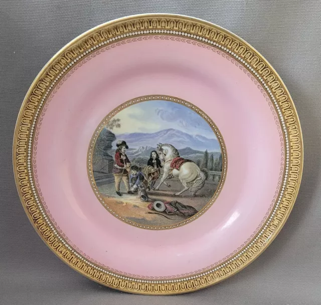 Antique Pratt Ware Preparing For The Ride Dessert Plate C1860