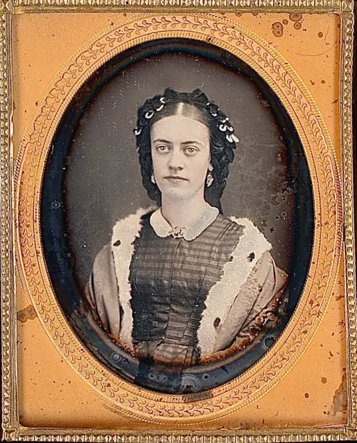 Pretty Young Lady Braided Hair Fur Shawl Headband 1/9 Plate Daguerreotype S292