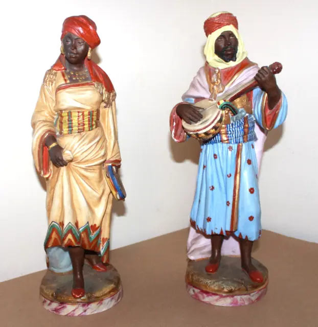 Antique Mauger & Fils MF Bisque Porcelain Figurine African Man Woman Black 14.2"