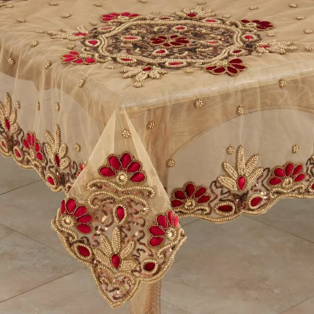 Beaded Tablecloth India Handcrafted Elegant Designer Table Linen Set 4 pcs