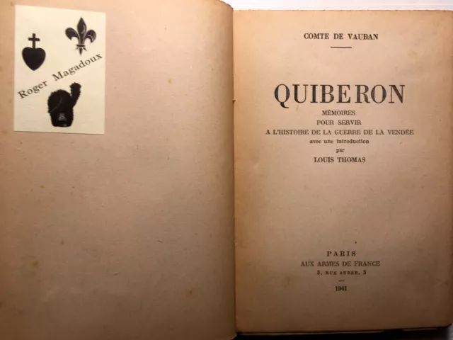 1941 Vendee Quiberon Comte De Vauban Bretagne Histoire Guerre Chouannerie Livre