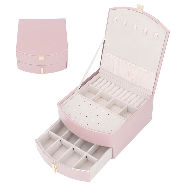 Jewelry Box Double Layer Multifunction High Capacity Jewelry Storage Case Pink