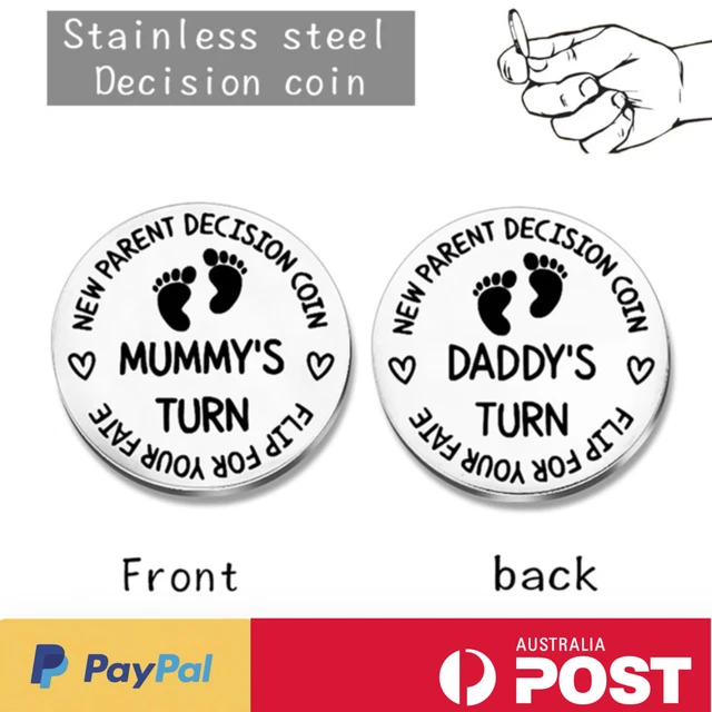 New Parent Decision Making Flip Coin  Baby Shower Gift, Unique different!