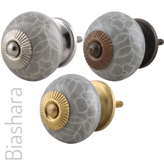 Light Grey CERAMIC DOOR KNOBS Cupboard Handles Cabinet Drawer Pulls Shabby Chic