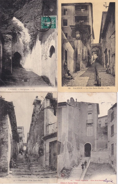 Lot de 4 cartes postales anciennes postcards VALENCE DRÔME côtes