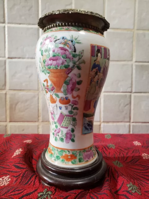 Vase Chinois Ancien Famille Rose Qing Dynasty Antique