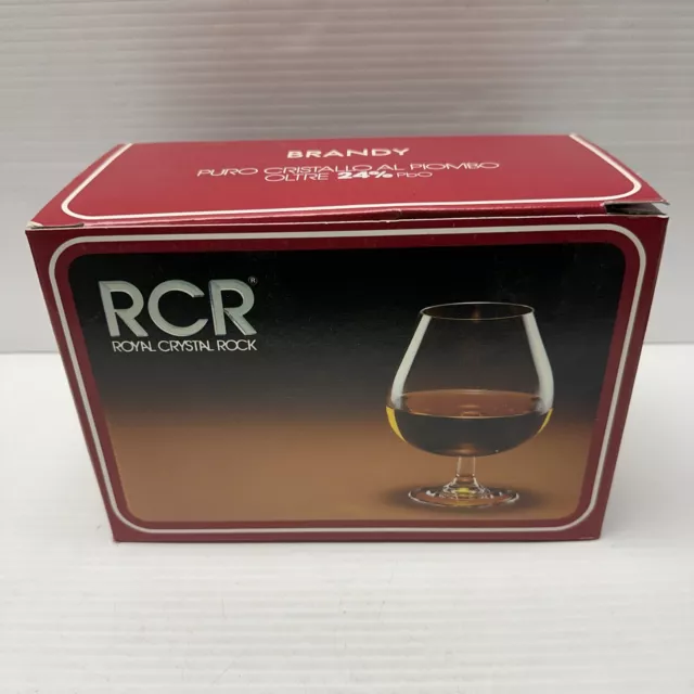 Set Of 2 Vintage RCR Royal Crystal Rock 20oz Brandy Glasses In Box Lead 24% PbO