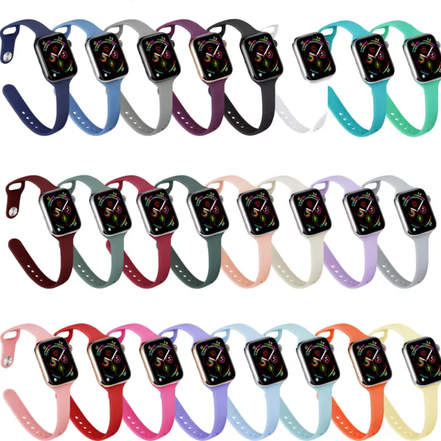 Thin Soft Silicone Bands Slim Watch Straps For Apple iWatch Series 8 7 6 5 4 3 2