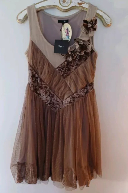 Anthropologie Ryu Women S Dress Velvet Ruffle Trim Rosette Brown Lace Overlay