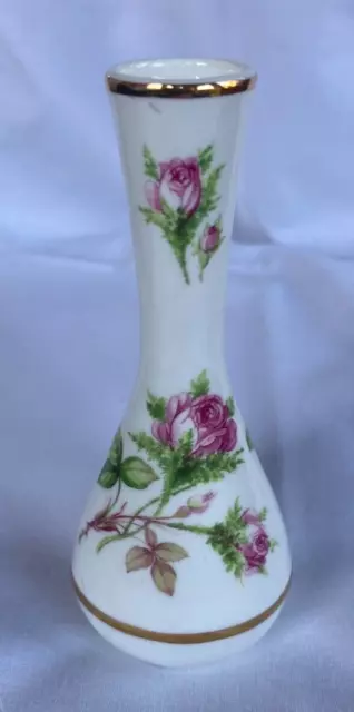 Sheer Elegance Fine English Bone China Bud Vase with Pink Roses