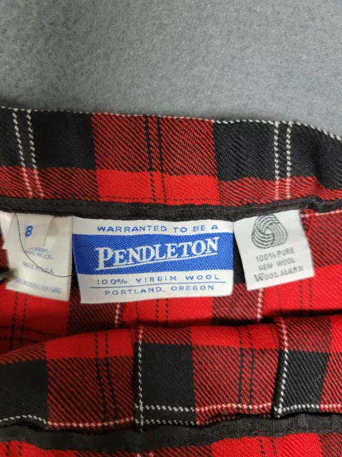 PENDLETON TARTAN PLAID Red Pleat Skirt 100% Virgin Wool Size 8 Side Zip ...