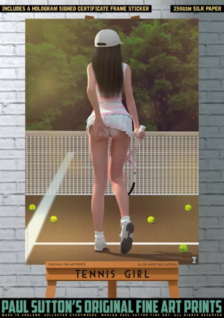 Tennis Girl Sexy Female A3 Art Print Signed by Artist Paul Sutton