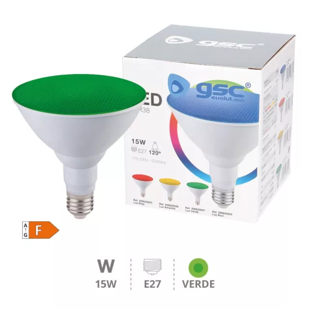 BOMBILLA PAR38 IP65 LED 15W E27 Luz Verde 230V Lampara exteriores jardin/INDOOR