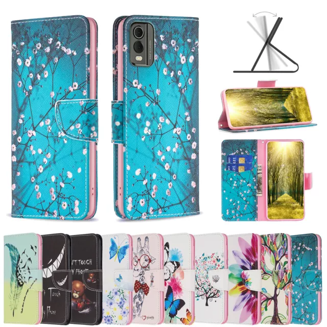 For iPhone Magnetic Flip Wallet Card Purse Stand Fashion Painted Phone Case Back