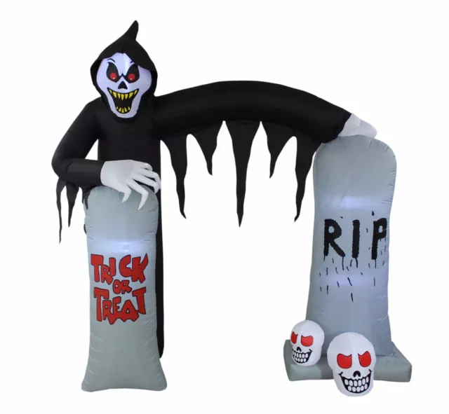 USED 8 Foot Halloween Inflatable Ghost Skeleton Grim Reaper Decoration Skulls