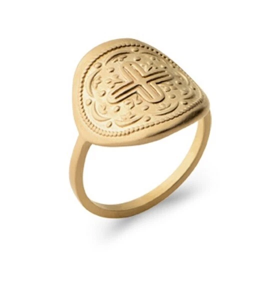 Bague Carrée Croix De Malte Plaquée Or Jaune - Argent 925, Taille Ajustable, Sans Marque, Neuf Avec étiquettes