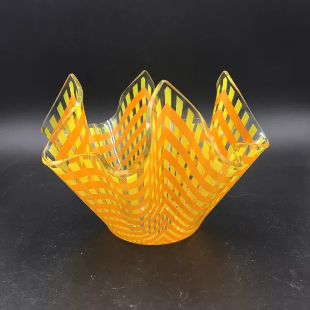 Vintage Chance Brothers Glass Vase Handkerchief Orange Lemon Gingham Check 60s