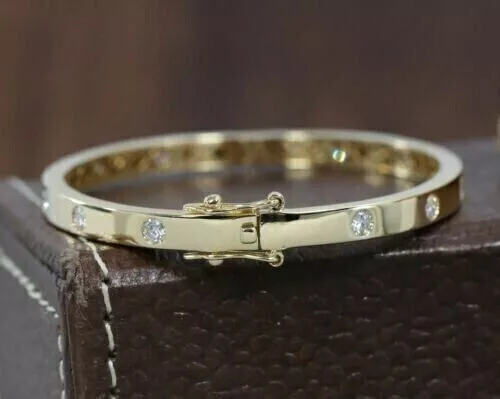4.00 Ct Round Cut Real Moissanite Women's Bangle Bracelet 14K Yellow Gold Plated 4.00 Ct Round Cut Real Moissanite Women's Bangle Bracelet 14K Yellow Gold Plated