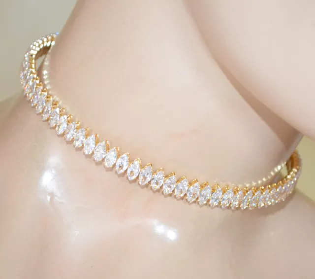 Collier femme Or ras du cou dorè cristaux clairs gouttes strass wedding UX22