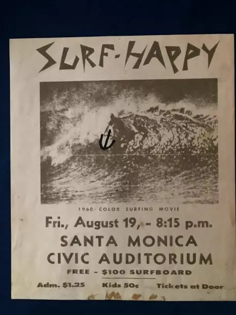 Original Vintage 1960's SURF MOVIE POSTER Surf Happy