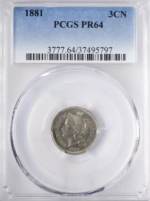 1881 Three Cent Nickel PCGS PR64 Light Original Toning 1881 Three Cent Nickel PCGS PR64 Light Original Toning