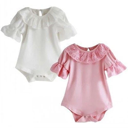 Carino Neonati Bambino Tuta Bolle Maniche Pizzo Arruffato Colletto Body Camicia