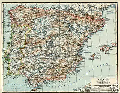 Spain Portugal Mallorca Granada Map From 1897 Pyrenees Balearic Islands