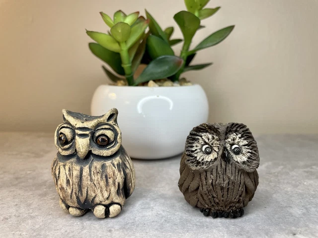 Funky Handmade Owl Figurines Clay/Resin. Artesania Rinconada Style Boho Owls