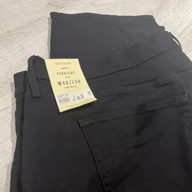 BNWT Mens River Island DEAN STRAIGHT Black Jeans Size W48 L30