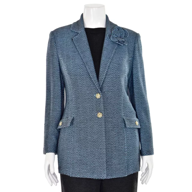 St. John Collection Herringbone Jacket / Blazer in Blue/Gray sz 14