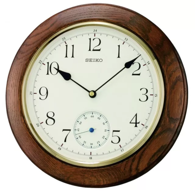 Seiko Clocks Round Wooden Oak Finish Quartz Wall Clock 30cm QXA432B