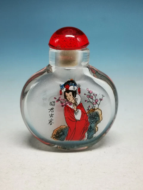 AMAZING OLD Unique Hand-painted Glass “Ancient Chinese Beauty” Snuff Bottle Z06