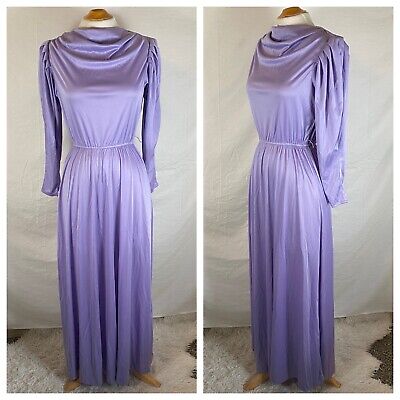 Vintage 80s Periwinkle Purple Draped Maxi Dress Long Sleeve Union Made USA Sz L
