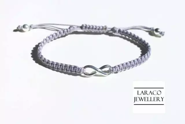 LARACO JEWELLERY - Sterling Silver 925 Infinity Charm Friendship Cord Bracelet
