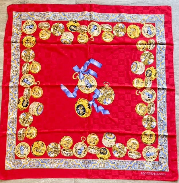 Foulard En Soie ANNA VALERIE ADOLF - 88x88 Cm - Bleu Nuit Et Ocre - Vintage - Occasion