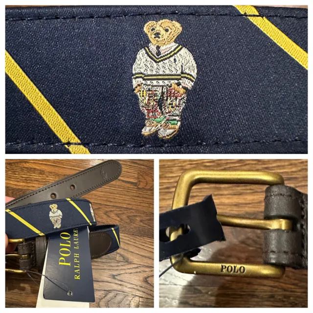 NEW-POLO RALPH LAUREN Men’s “POLO BEAR” Navy Belt Leather Sz 40 $49.99 ...