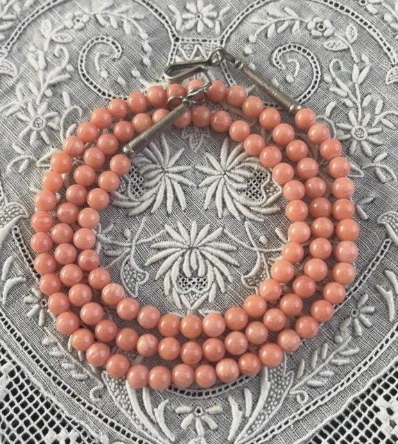 Vintage Native American Navajo Pale Salmon Coral Bead Necklace 18"