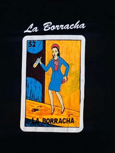 "La Borracha" Loteria Mexican Bingo T-Shirt Novelty Funny Tee Black Cotton Taro