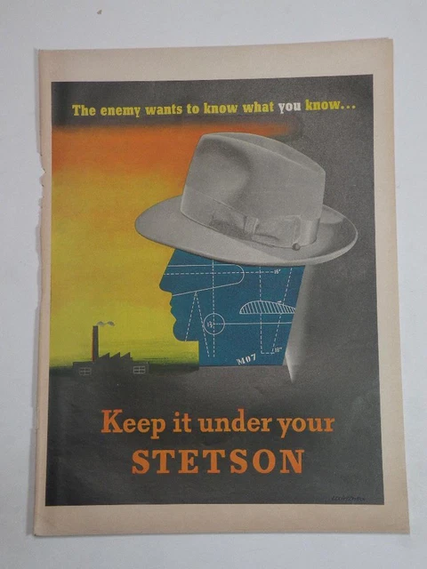 Magazine Ad* - 1943 - Stetson Hats - World War 2 - Keep it under your Stetson