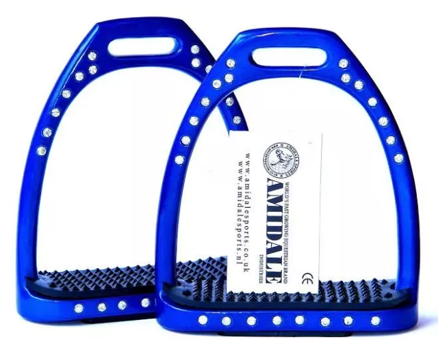 Aluminum Light Weight Stirrups Horse Riding 44 Crystals/Diamante Blue 4.75"