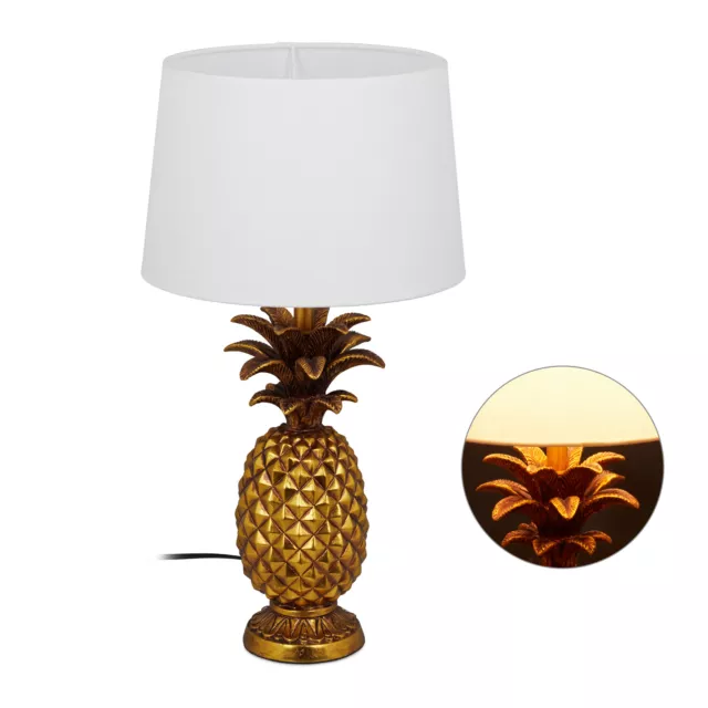 Lampada decorativa da tavolo a forma di ananas, dorata, luce da cassettiera