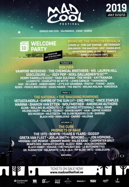 Mad Cool Festival 2019 (Bon Iver Vampire Weekend) Mini Poster/Magazine Clipping